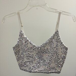 Silver Sequin Crop Camisole